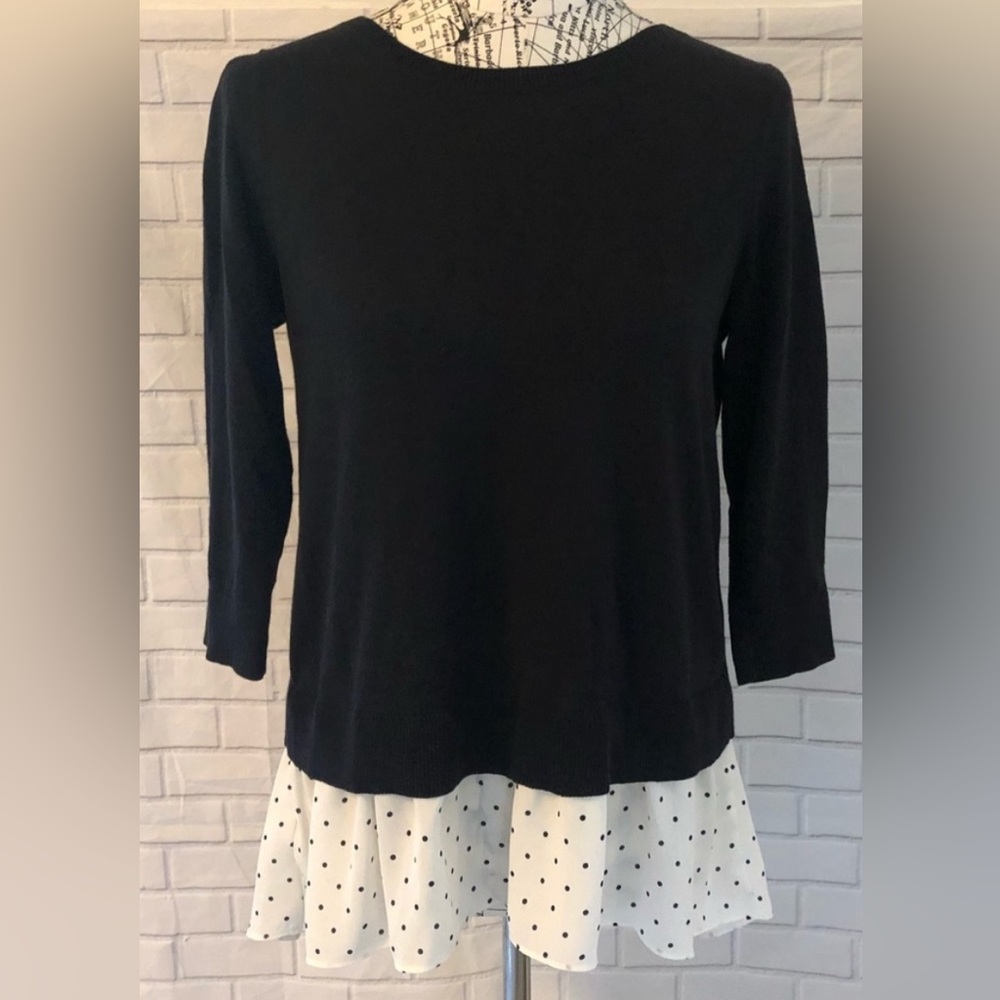 Loft shirttail black sweater polka dot blouse top